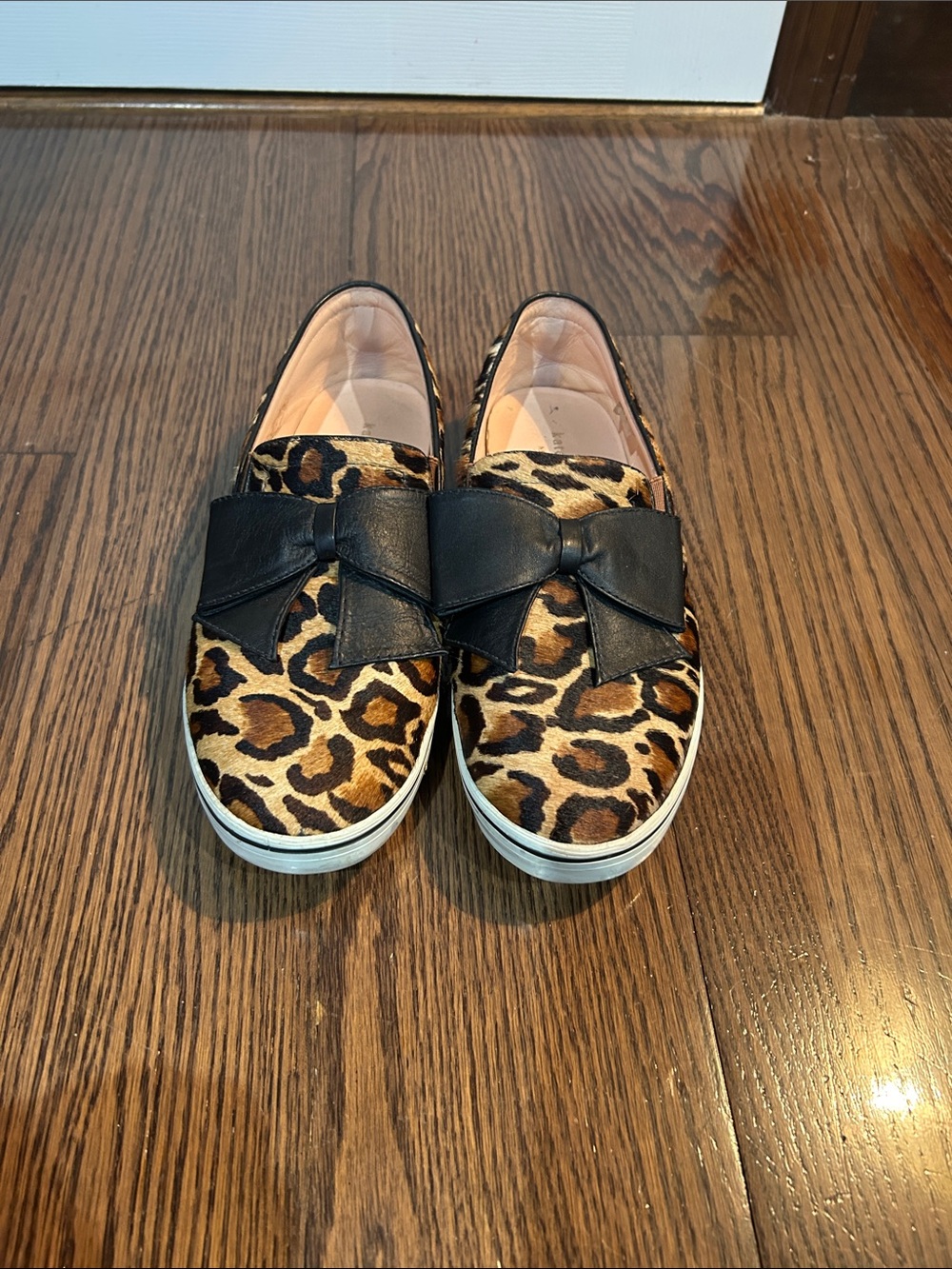 kate spade Leopard Print Slip-On Flats with Black Bow flat slip on shoes sz 9